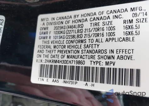 2014 Honda Cr-V Lx from USA, damaged, VIN 2HKRM4H30EH719860